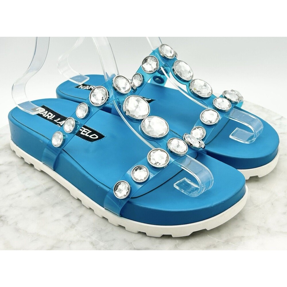 Karl Lagerfeld Belinda Diva Blue Rhinestone Slide Platform Sandals 8M New - Picture 9 of 12